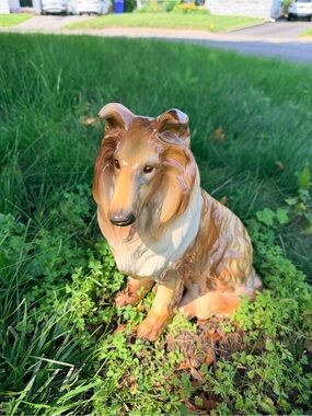 Ceramic Collie Dog Figurine in Brown and Cream